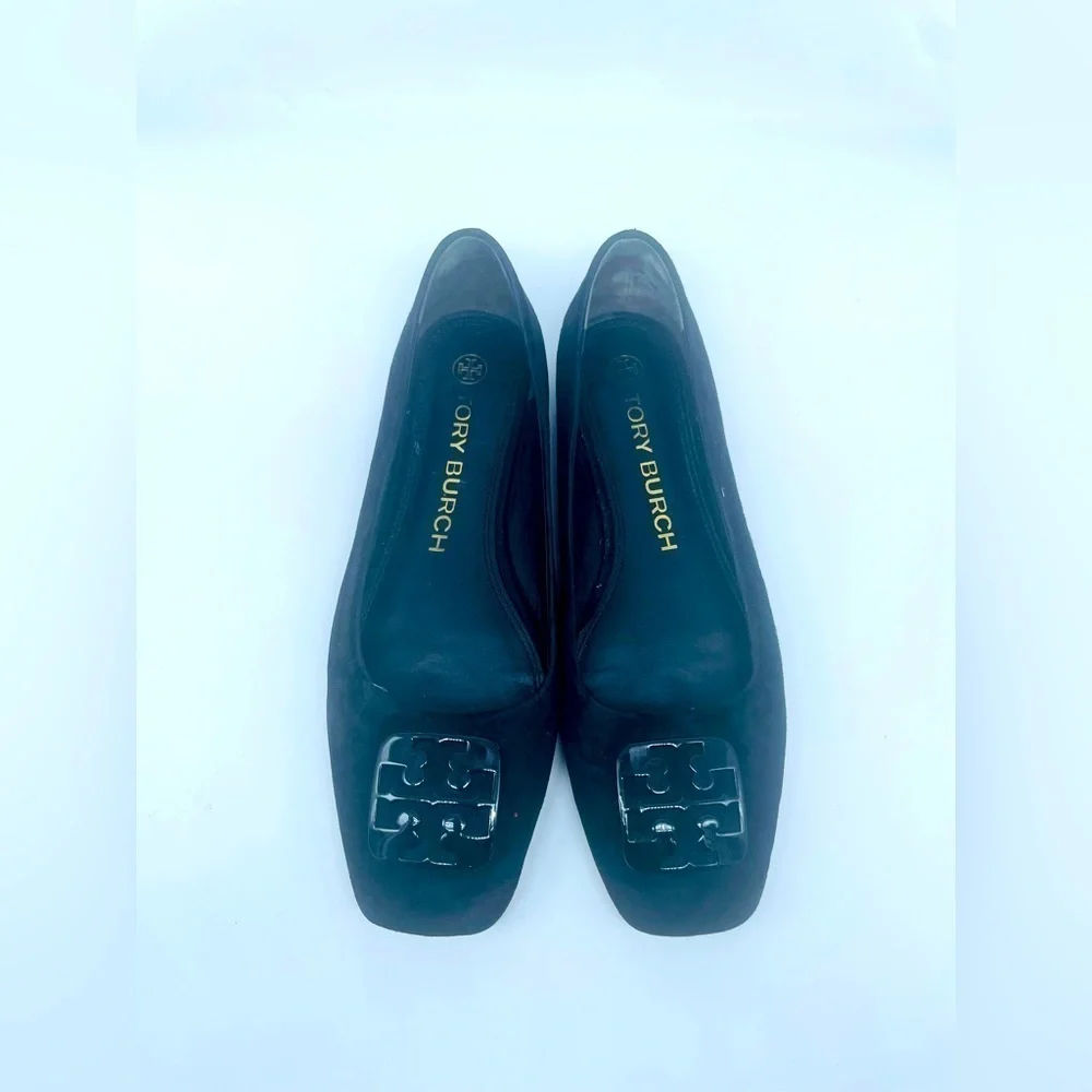 Tory Burch Black Suede Leather square toe Georgia ballet flats 8.5